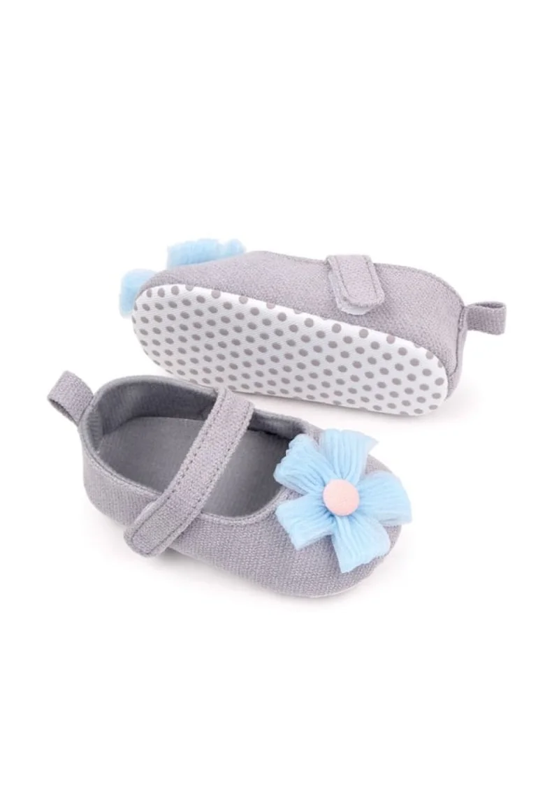 Pantofi  Decorati Cu Floare Bleu, Casual, Textil, Fete, Velcro, Gri