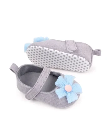 Pantofi  Decorati Cu Floare Bleu, Casual, Textil, Fete, Velcro, Gri