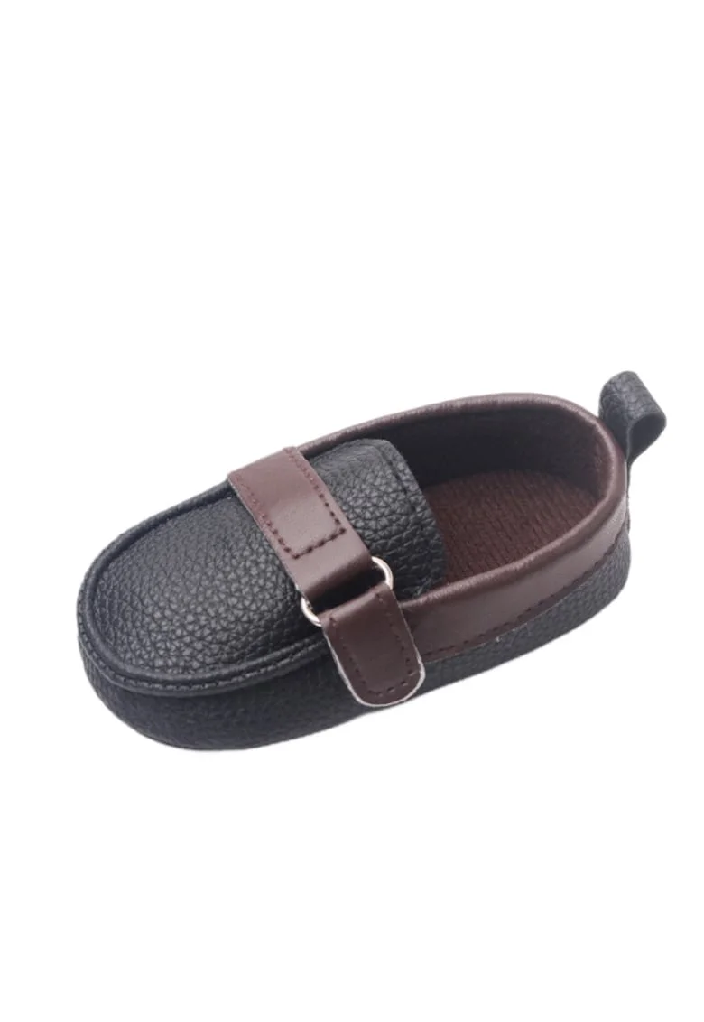 Pantofi  Tip Mocasini, Model Beldy, Elegant, Piele ecologica, Baieti, Fara inchidere, Negru, Maro