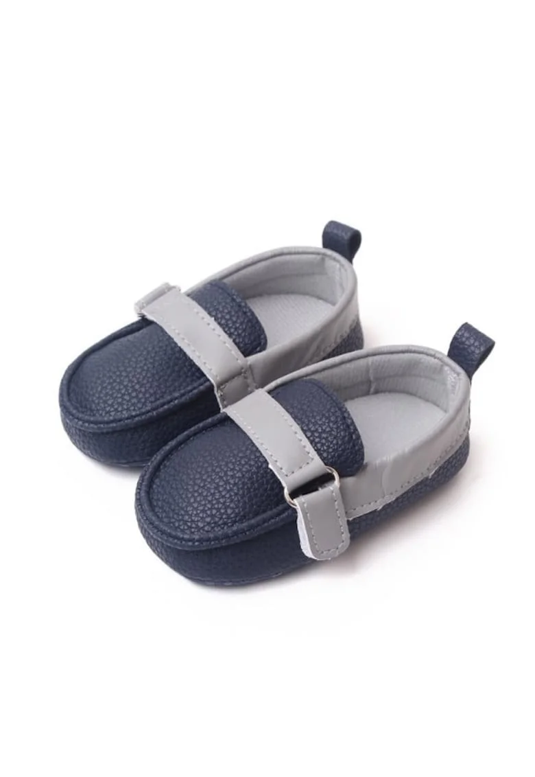 Pantofi SuperBebeShop, Model Beldy, Elegant, Piele ecologica, Baieti, Fara inchidere, Bleumarin