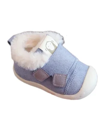 Pantofi  Imblaniti, Model Snow, Piele intoarsa, Velcro, Albastru deschis