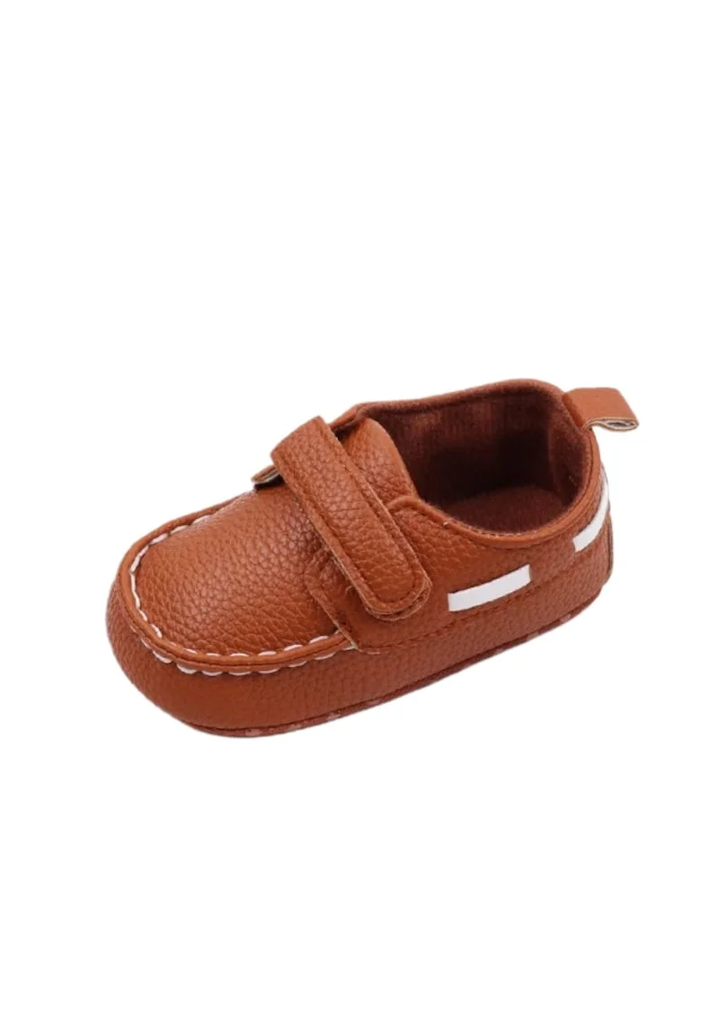 Pantofi  Model Ken, Elegant, Piele ecologica, Baieti, Velcro, Maro