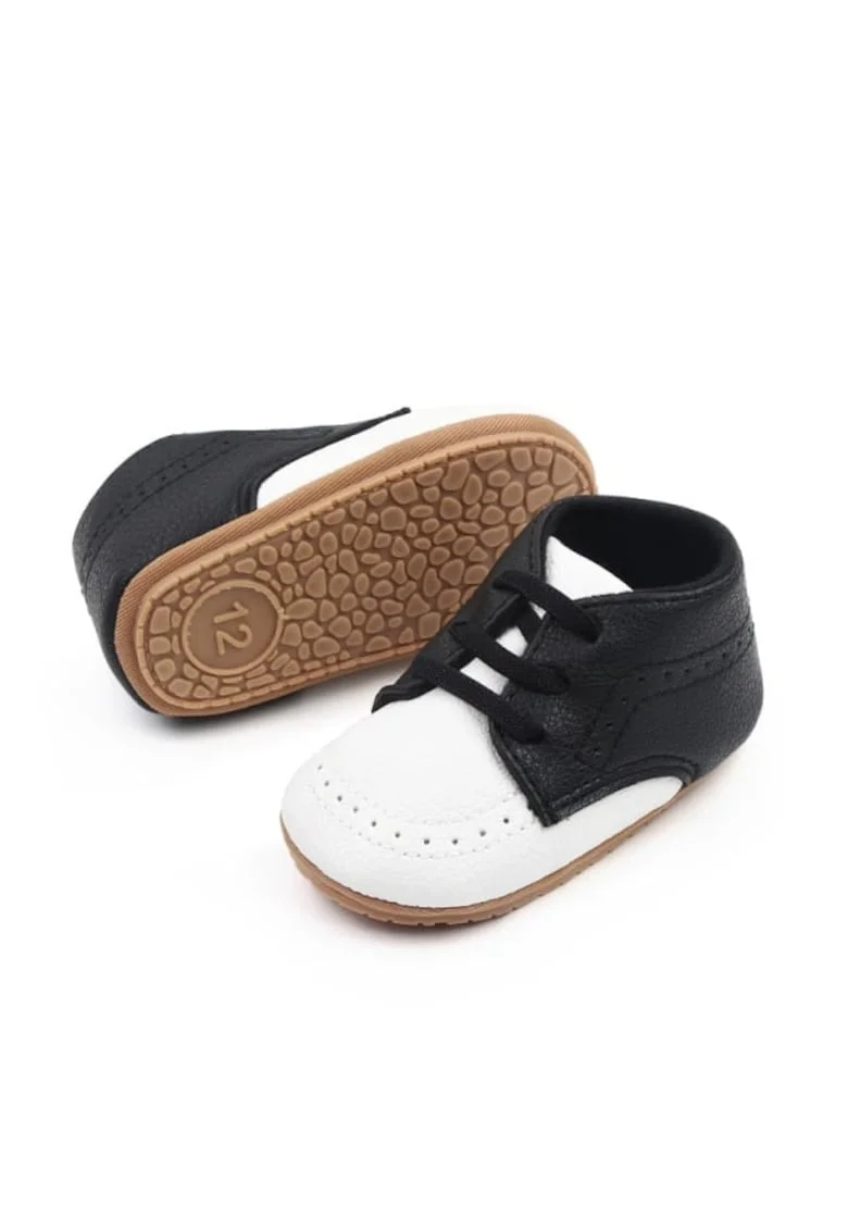 Pantofi  Cu Sireturi Din Elastic, Elegant, Piele ecologica, Baieti, Alb, Negru