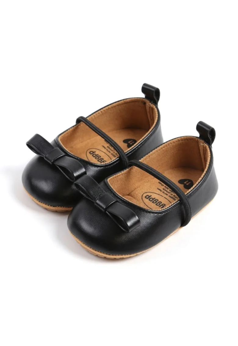 Pantofi  Cu Fundita Decorativa, Casual, Piele ecologica, Fete, Banda elastica, Negru