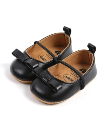 Pantofi  Cu Fundita Decorativa, Casual, Piele ecologica, Fete, Banda elastica, Negru