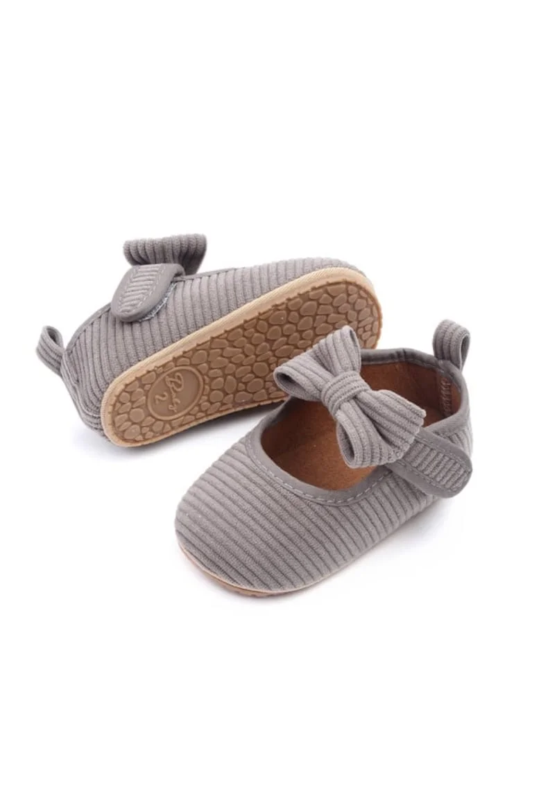 Pantofi  Cu Fundita, Din Reiat, Casual, Fete, Velcro, Gri
