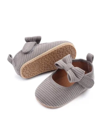 Pantofi  Cu Fundita, Din Reiat, Casual, Fete, Velcro, Gri