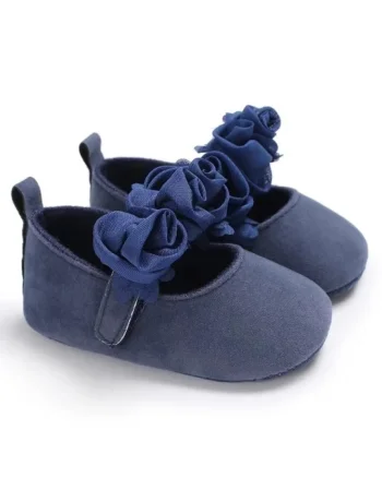 Pantofi  Cu Trandafirasi, Elegant, Textil, Fete, Velcro, Bleumarin