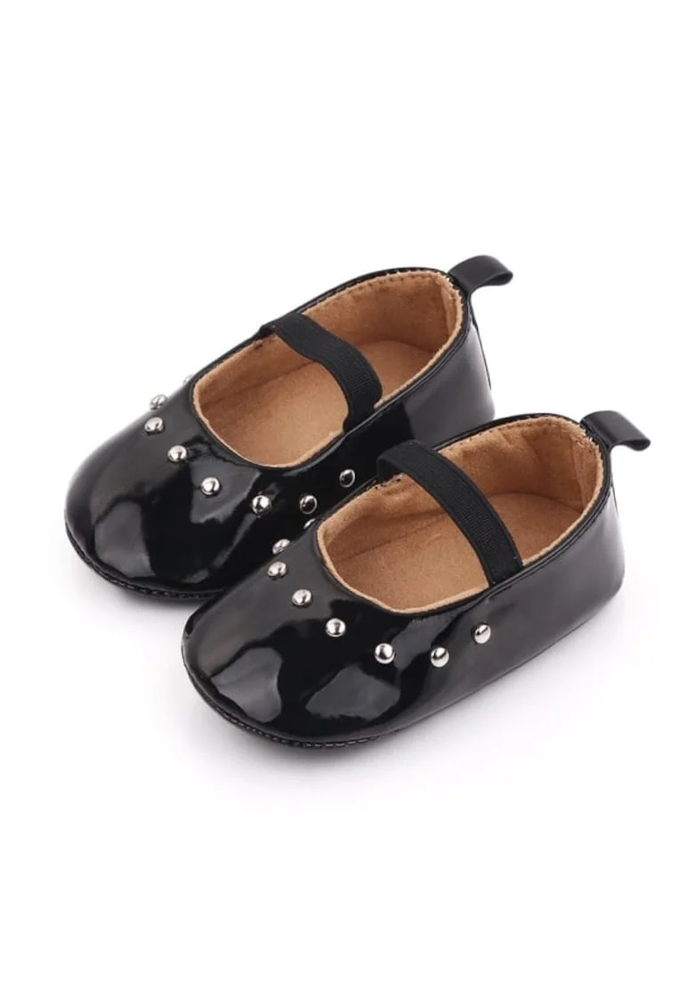 Pantofi  Piele Ecologica Lacuita, Casual, Fete, Banda Elastica, Negru