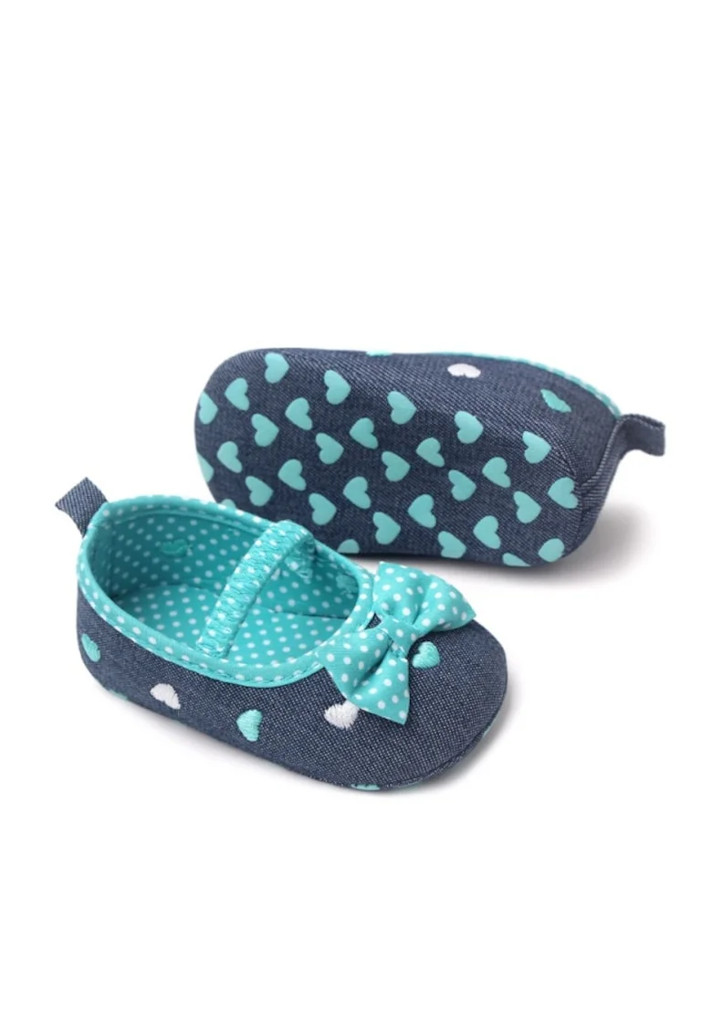 Balerini  Tip Denim, Cu Inimioare Brodate, Casual, Textil, Fete, Banda elastica, Albastru