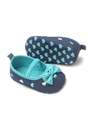 Balerini  Tip Denim, Cu Inimioare Brodate, Casual, Textil, Fete, Banda elastica, Albastru