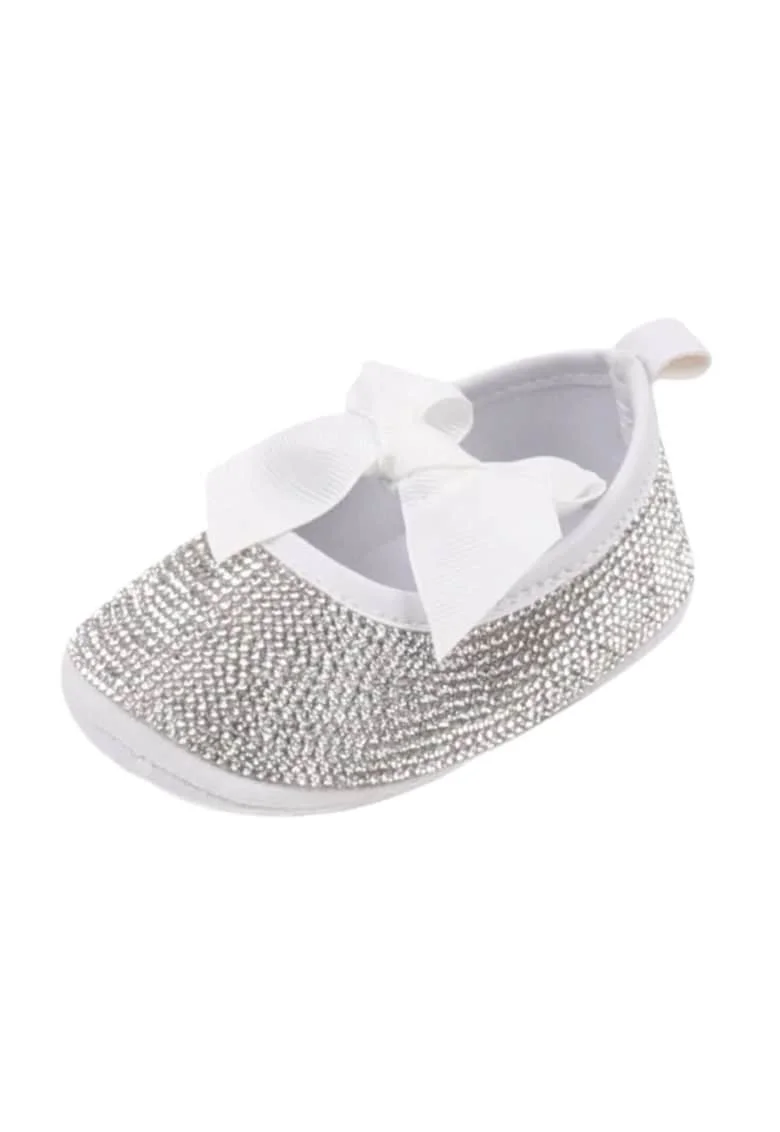 Pantofi  Cu Strasuri, Elegant, Textil, Fete, Fara inchidere, Argintiu, Alb