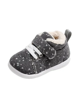 Pantofi  Imblaniti, Model Cu Picatele, Textil, Baieti/ Fete, Velcro, Gri