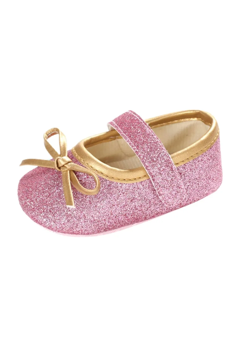 Pantofi  Cu Fundita Aurie, Piele ecologica, Fete, Roz