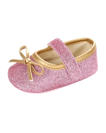 Pantofi  Cu Fundita Aurie, Piele ecologica, Fete, Roz