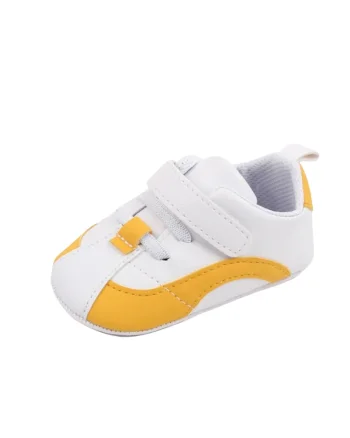 Pantofi Sport  Cu Sireturi Si Bareta Cu Arici, Alb/Galben