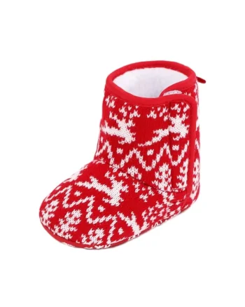Cizme  Rosii Cu Reni Albi, Peste glezna, Fete, Baieti, Velcro