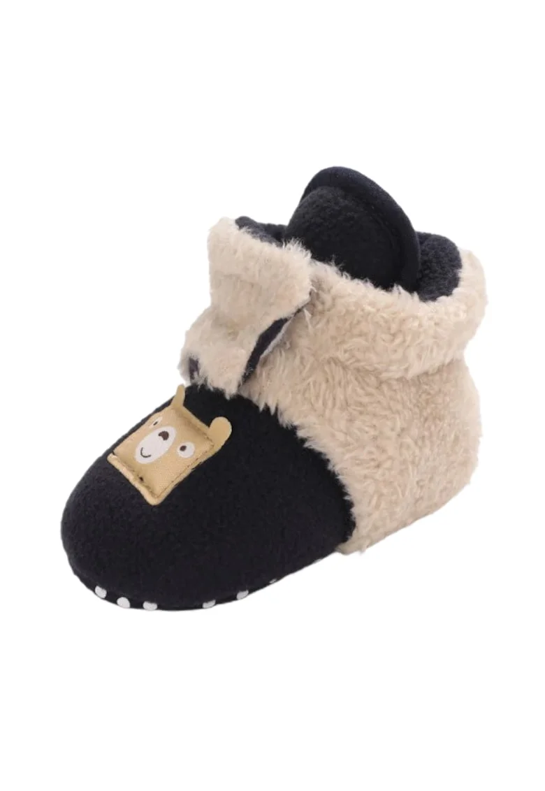 Cizme  Plusate Teddy, Peste glezna, Baieti/ Fete, Negru/ Crem