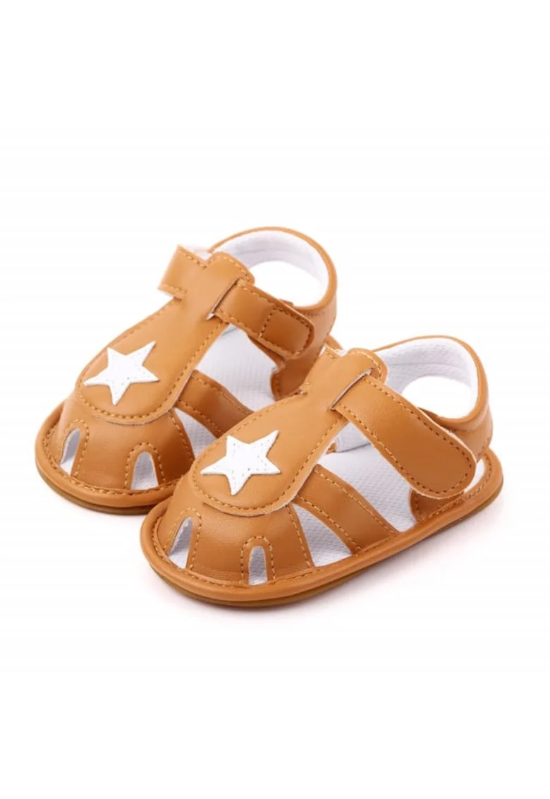 Sandale  Cu Stea Alba, Casual, Piele ecologica, Baieti, Maro Deschis