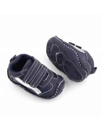 Pantofi sport  Model AL 19655 cu dunga argintie, Pentru bebelusi, Textil, Baieti, 3-6 luni, Bleumarin,