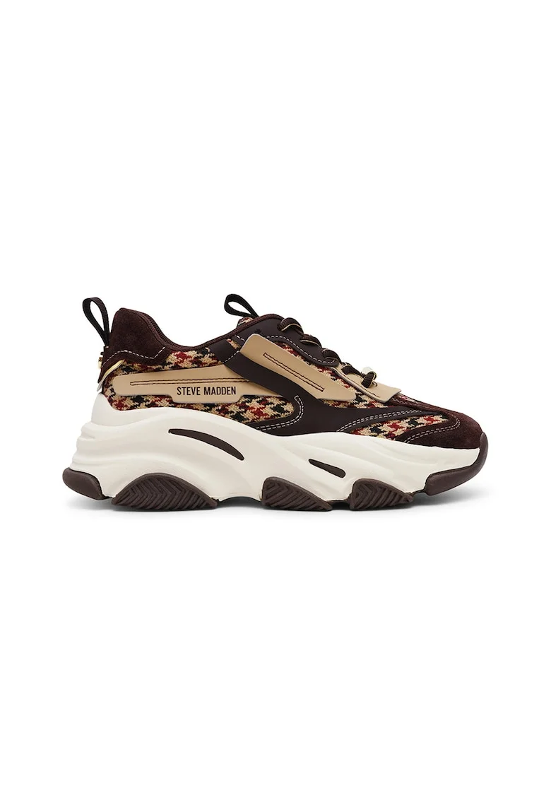Pantofi sport Possession cu aspect masiv si insertii din plasa, Rosu/Maro cognac/Maro nisip