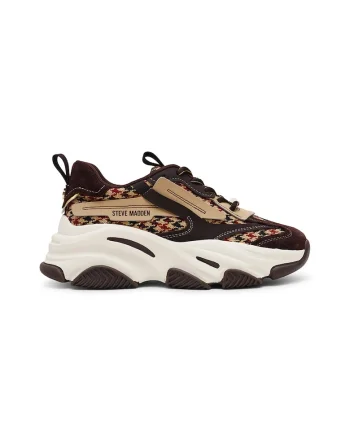 Pantofi sport Possession cu aspect masiv si insertii din plasa, Rosu/Maro cognac/Maro nisip