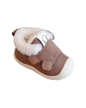 Pantofi  Imblaniti, Model Snow, Piele intoarsa, Velcro, Maro
