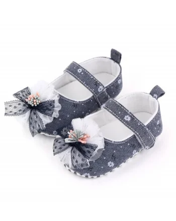 Pantofi  Model AL 15176 cu floricica si fundita, Textil, Bleumarin, Bleumarin