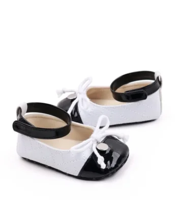 Pantofi  Cu Fundita, Casual, Piele ecologica, Fete, Velcro, Alb/Negru