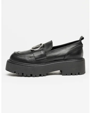 Pantofi loafer de piele cu logo metalic, Negru