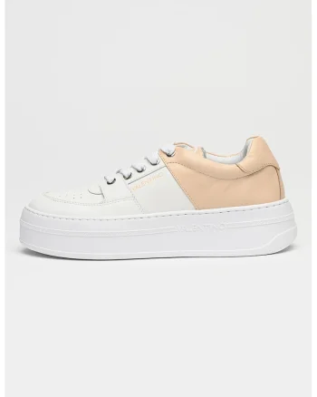 Pantofi sport de piele cu doua nuante, Alb/Piersica