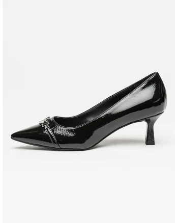 Pantofi de piele lacuita cu varf ascutit, Negru