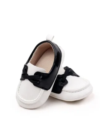 Pantofi tip mocasini  Model AL 18870, Pentru bebelusi, Piele ecologica, Baieti, Alb cu negru, Alb/Negru