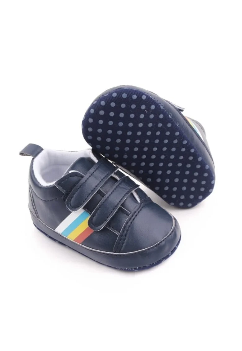 Pantofi sport  Model AL 16340 cu dungi multicolore, pentru bebelusi, Piele ecologica, Bleumarin, Bleumarin