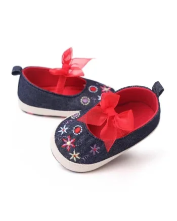 Pantofi  Model AL 14162 cu broderie florala, Textil, Fete, Denim, Bleumarin