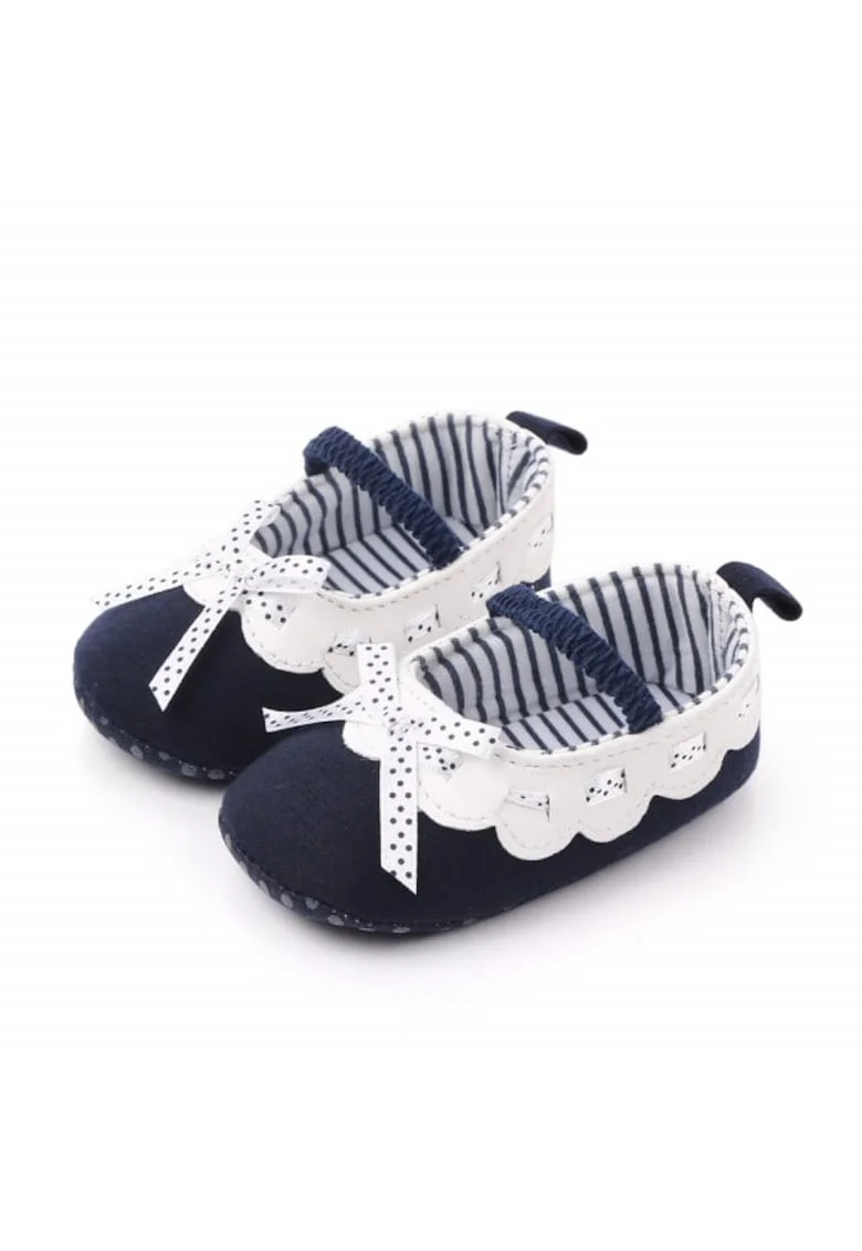 Pantofi  Model AL 15091 cu volanas alb pentru bebelusi, Textil, Bleumarin, Bleumarin