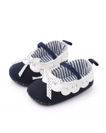 Pantofi  Model AL 15091 cu volanas alb pentru bebelusi, Textil, Bleumarin, Bleumarin