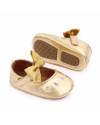 Pantofi  Din Lac, Cu Puncte Argintii, Elegant, Piele ecologica, Fete, Velcro, Auriu, Auriu