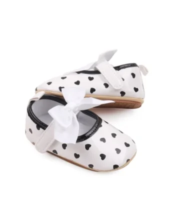Pantofi  Model AL 13172 cu inimioare, Fete, Alb cu negru, Alb