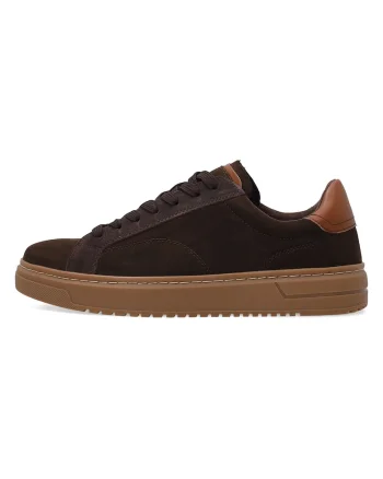 Pantofi sport din piele intoarsa si piele naturala, Maro