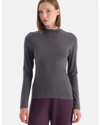 Bluza uni slim fit cu guler scurt, Gri inchis melange