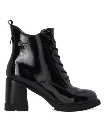 Botine din piele lacuita, cu toc masiv