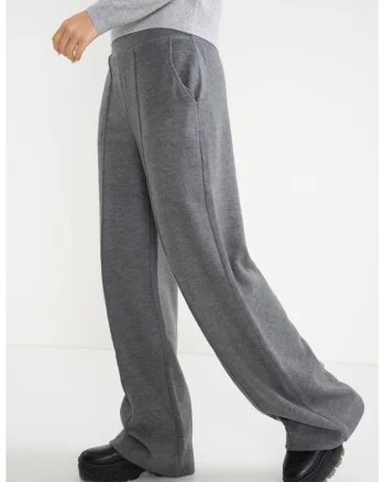 Pantaloni cu croiala ampla si pensa, Gri inchis