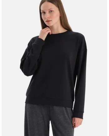 Bluza de trening din amestec de modal cu maneci cazute, Negru