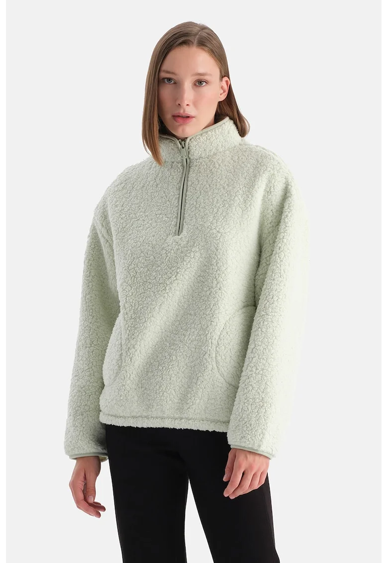 Bluza de trening din material teddy cu buzunare, Verde pal