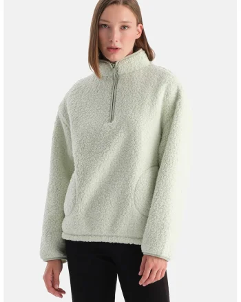 Bluza de trening din material teddy cu buzunare, Verde pal