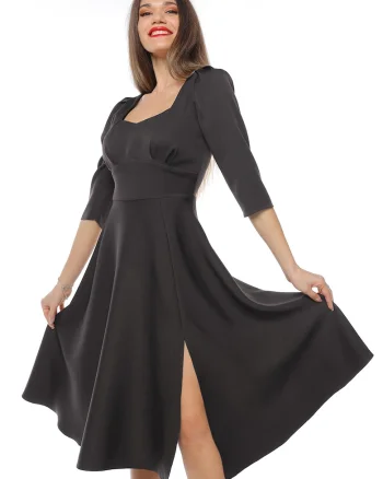 Rochie midi cu slit lateral, Negru