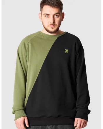 Bluza de trening cu maneci raglan, logo si model unisex, Negru/Kaki