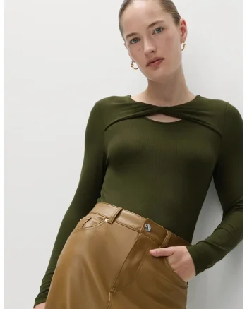 Bluza cu decupaj si detaliu rasucit, Kaki inchis