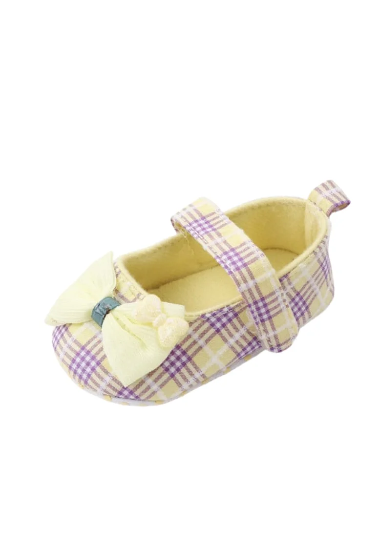 Pantofi  In Carouri Cu Fundita Galbena, Textil, Fete, Multicolor, Multicolor